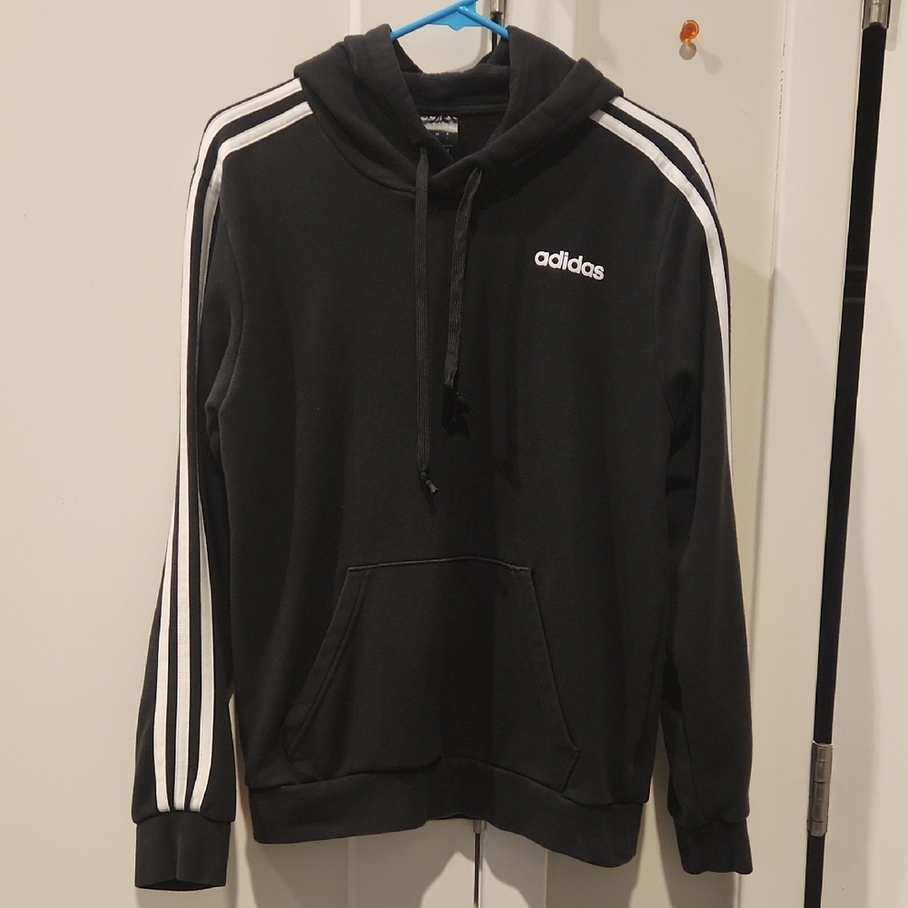 Adidas Men's Black Hoodie with White Stripes